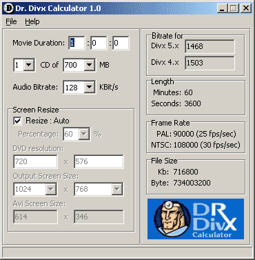 Dr.DivX Calculator